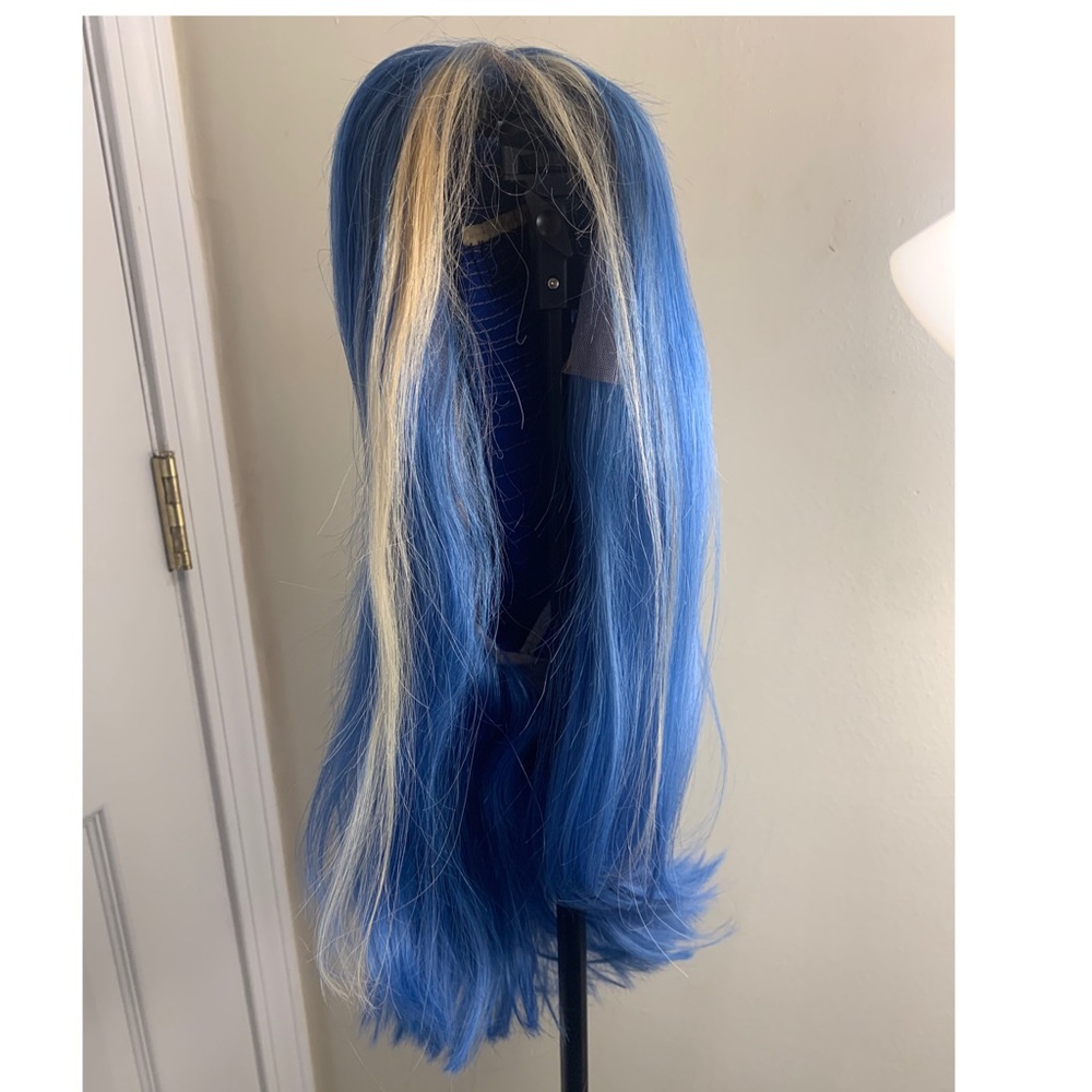Blue w/ blonde streaks lace front wig human
